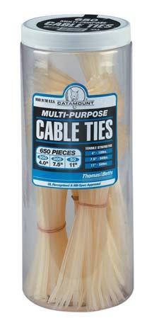MANUFACTURING INCORPORATED Cable Ties Ty-Fast Cable Ties Industrial ar CAT-PAK CABLE TIE ASSORTMENTS Four Styles in Convenient Resealable Bags Natural or UV Black Nylon Point-of-Purchase Display