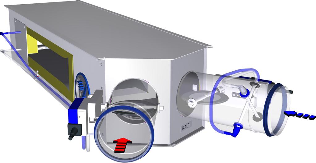 Function Functional description The VAV terminal unit is fitted with two differential pressure sensors for measuring the volume flow rates, one in the cold air flow and one in the total air flow.