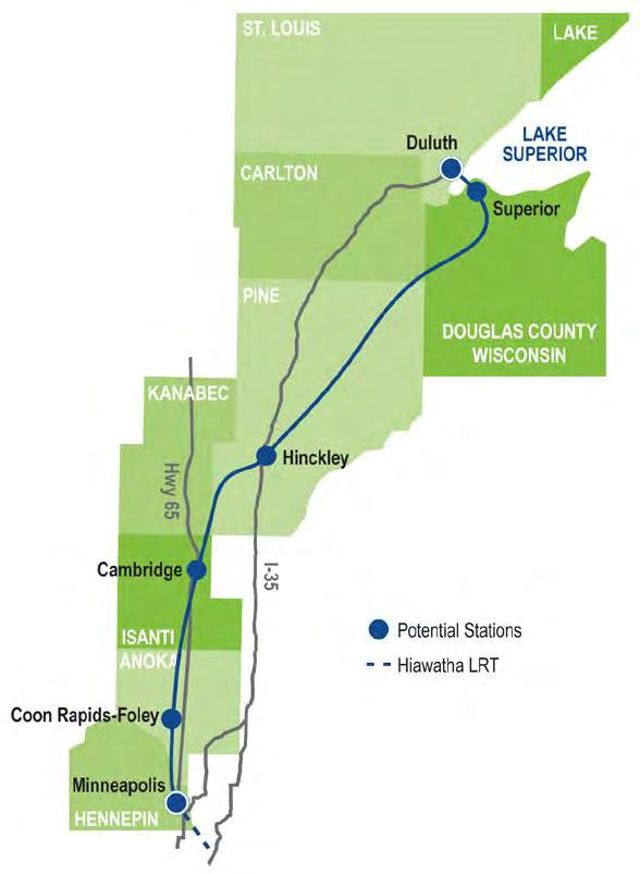Re-establish regional passenger rail service from Minneapolis to Duluth 155-mile corridor on