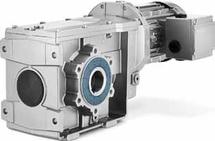 Helical Bevel Geared Motors Features Can be used even in narrow construction space High gear ratios Very energy efficient (efficiency of 98% per stage) High power density