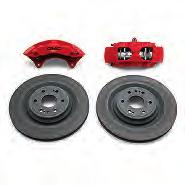 00 X PERFORMANCE Brake System The GMC Performance Front 6-Piston Brembo Brake Upgrade System in Red features red Brembo R six-piston, fixed aluminum calipers loaded with brake pads clamping on