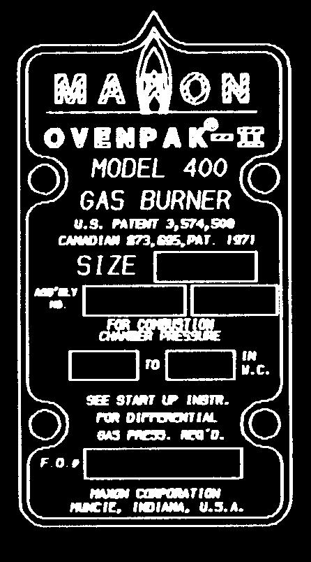 Page 2164 Model 400 OVENPAK -II Gas s Component Identification Suggested spare parts Spark Ignitor Discharge Sleeve Flame Rod, if used Oven Wall Gasket Motor Filter Elements, if used Impeller Mixing