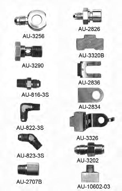50 Male Connector straight 1/8 x 03 AN Part No. AU-816-3S $5.20 Male Elbow 90 degree 1/8 x 03 AN Part No. AU-822-3S $10.80 Male Elbow 45 degree 1/8 x 03 AN Part No. AU-823-3S $12.