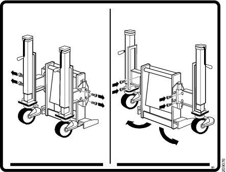 Modifying the Dolly Configuration Steps To change the dolly configuration from the as-shipped 90-degree configuration to the 180-degree transport configuration, perform the following steps.