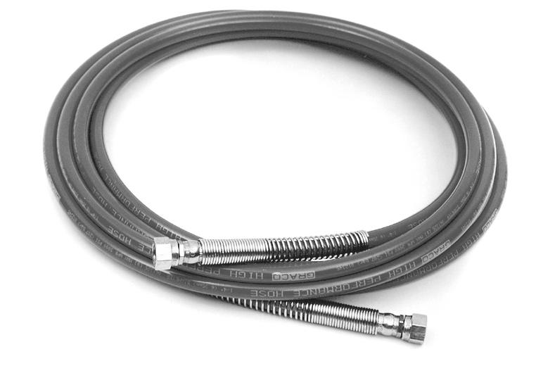Hoses High Performance Fluid Hose Get less pressure drop for more performance at the gun Upgraded conductive core protects against static charge build-up Tough urethane jacket resists abrasion and
