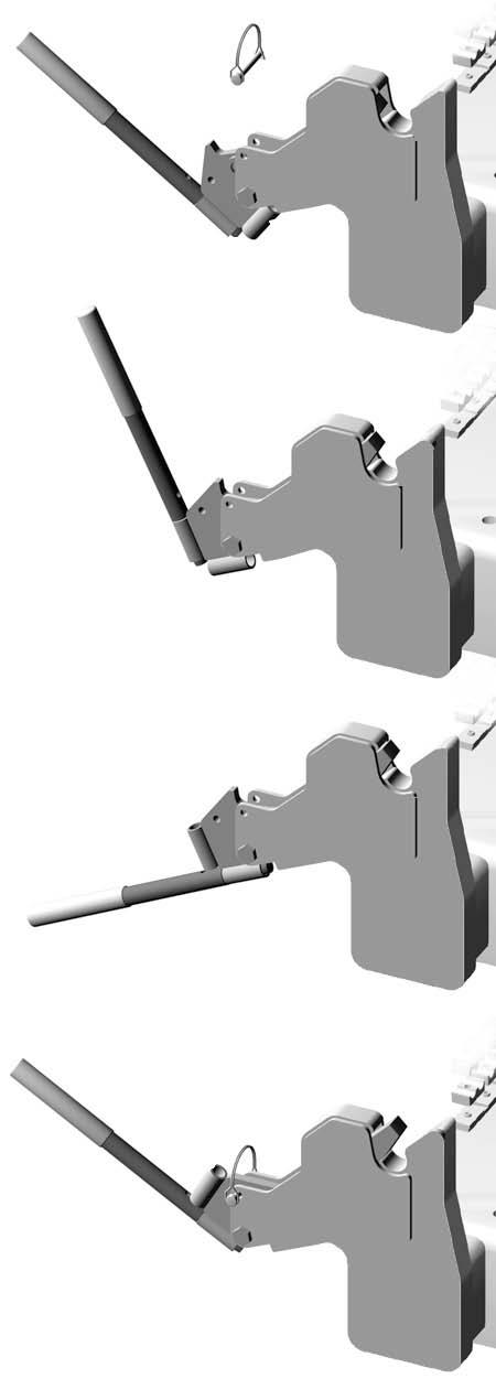 Mounting *Components may appear different but mounting procedure is common. Dlock closing Take clip pin off Block up rear frame 3 inches. Line tractor up over the rear/main frames.