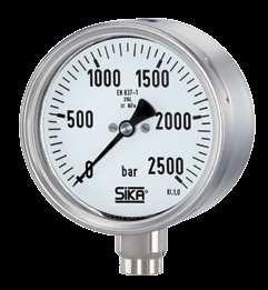 Bourdon tube pressure gauges, high-pressure version Type MRE-S-HD, nominal sizes 00 and 60 mm SIKA quality high-pressure gauges with 00 or 60 mm stainless steel cases are suitable for measuring