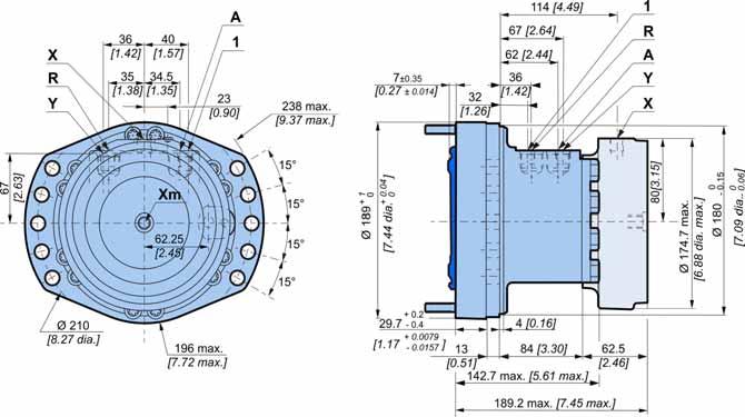 Modular hydraulic motors MSE03 POCLAIN HYDRAULICS Dimensions for