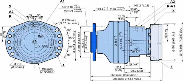 in] Modularity and Model code Dimensions for standard (1110) Twin-Lock motor 26 kg [57 lb] 32 kg [70 lb] Valving