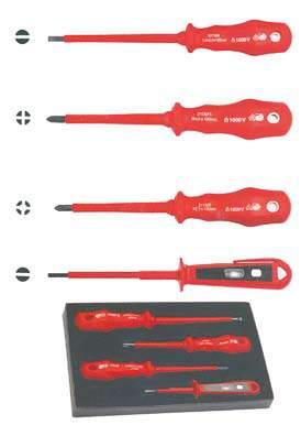 1000 V insulated tools VE / CEI 1000 V FR 45001 Screwdrivers - IN 7437 - VE 1000 V + EN 60900 Blade mm Blade mm 75 x 2,5 x 0,4 150 x 6,5 x 1,0 100 x 3,5 x 0,5 175 x 8,0 x 1,2 100 x 4,0 x 0,6 200 x
