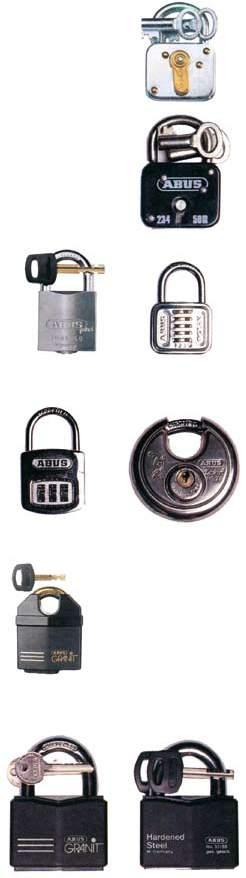 Locks Locks 29753 Zinc plated steel padlock, key hole cover brass plated Width mm 40 50 60 29753 29704 Steel padlock, 3 levers, black finished Varnished black Width mm 30 40 50 60 29704 29750 Brass