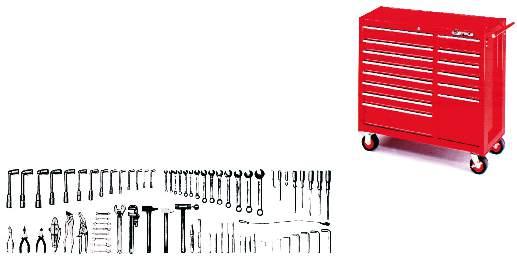 Roller cabinets Roller cabinets Storage 7 - rawer mechanic s chests 30613 - W34 ES 1400 14-drawer mobile workbench 30614 - complete with 79 tools Weight 73,1 kg 30614 ésignation Nb tools Sockets 1/2