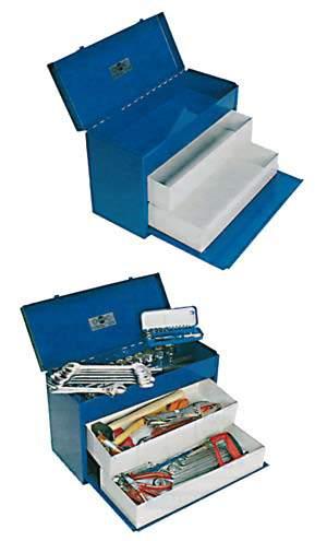 Tools sets Boxes 31102 Empty boxes Robust, in strong varnished sheet, closing by lock 31102 Length : 490 mm Width : 230 mm Height : 340 mm 31407 Mechanic tool sets Composition of 96 tools Weight :