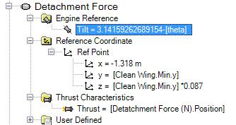The force to be applied would be at the new wing tip position, and would be equal to the Detachment Force (N) value that can be entered as an input.