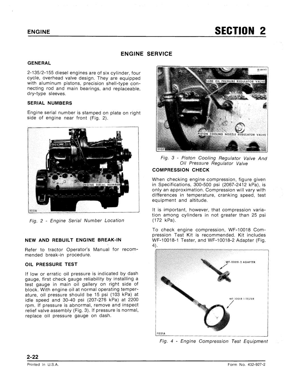 ENGINE SECTION 2 GENERAL 2-135/2-155 diesel engines are of six cylinder, four cycle, overhead valve design.