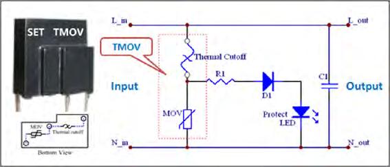 So the MOV is disconnected from the main circuit by the broken thermal fuse.