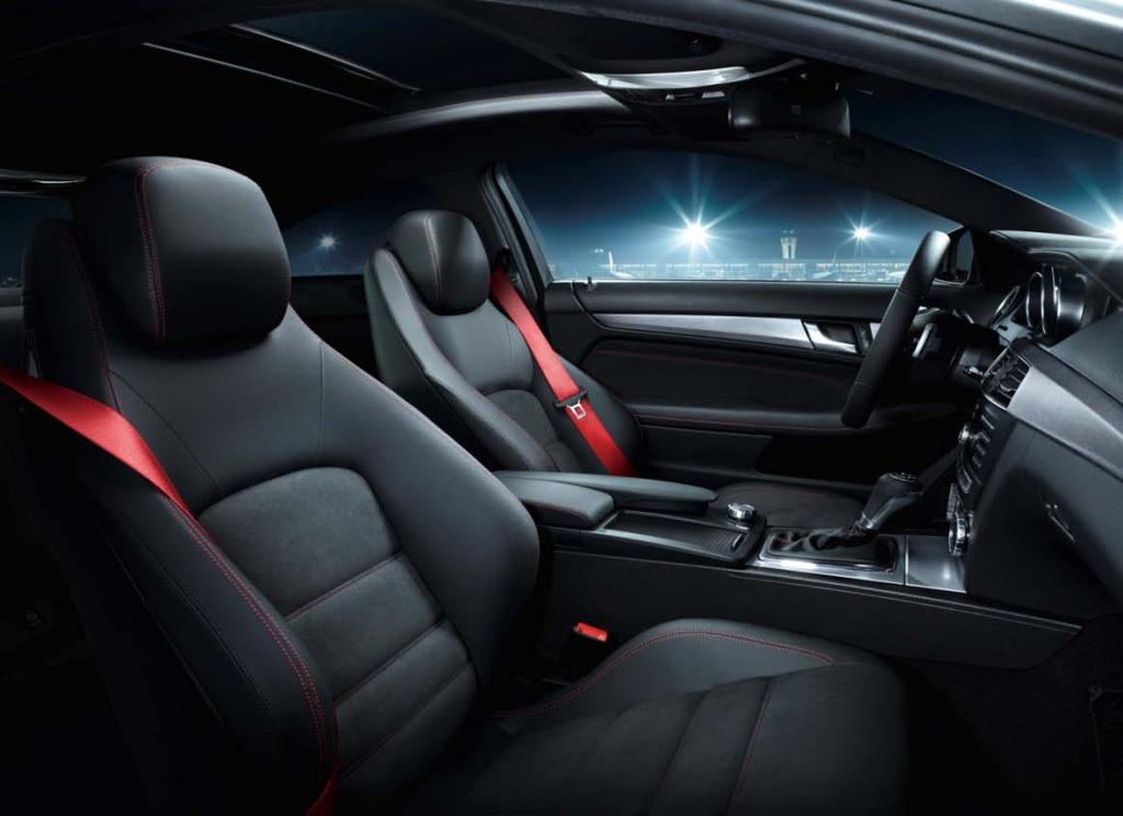 stitching in centre console and arm rest Red seatbelts (Black available) AMG Sport seats in Black ARTICO /