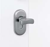 Stainless steel lever handle Caro Stainless steel lever handle Okto Security rose escutcheon in white Beautifully shaped