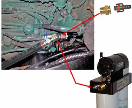 In the example depicted in figure 20, install the 16mm AirDog return T & O ring on the fuel return line.