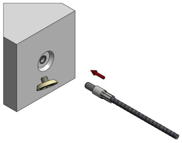 INSTRUCTIONS FOR INSTALLING TERWA REBAR COUPLER INSTALL PSA COUPLER AND CONNECT TO COUPLER PSA-PSC Place and rotate the threaded PSC BOLT in the second PSA coupler.