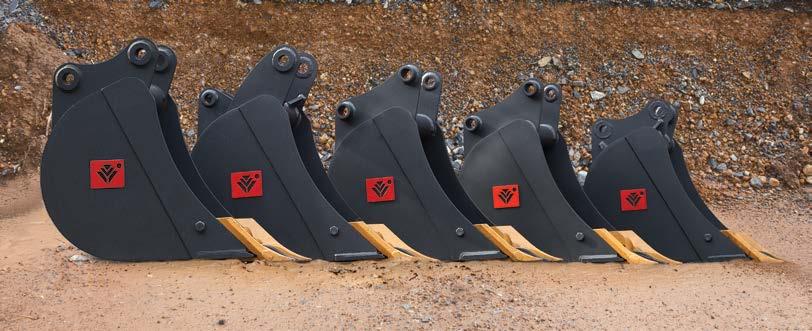 buckets as well as combined buckets & rippers for backhoe loaders and mini-excavators.