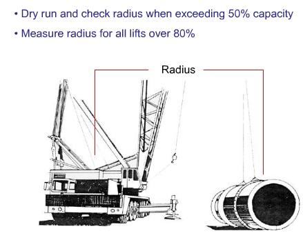 CATEGORY 4 CRANE SAFETY INSTRUCTOR GUIDE Measuring Radius For some lifts you must verify radius by actual measurement.