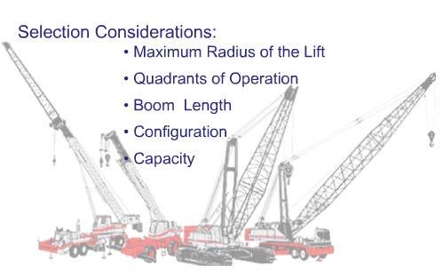 CATEGORY 4 CRANE SAFETY INSTRUCTOR GUIDE Crane Selection One requirement for safe lifting is selecting the crane to suit the job.