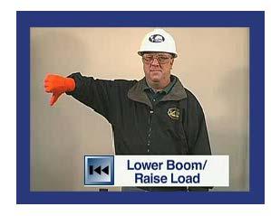 Lower Boom (Boom Down) The signal to lower the boom, or boom down, is given with an extended arm, fingers closed, and