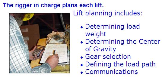Lift Planning The rigger-in-charge plans all aspects of each lift.