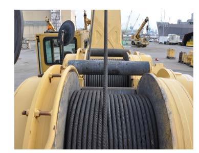 Visually check the condition of wire rope or load chain reeving.
