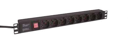 To be mounted on 19 profiles or on cabinet structure Multistandard output (Schuko + Italian 10/16Amp) with angle 45 Cable L=3mt H05VV-F3Gcx1, 5mm 2. VERTICAL PDU Vertical mounting.