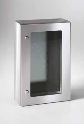 BOXES RoHS COMPLIANT Enclosure manufactured from 1.5 mm thick pre-satinized AISI 304L stainless steel sheet (AISI 316L on request). Plexi door with formed corners, silicone seal and 4.