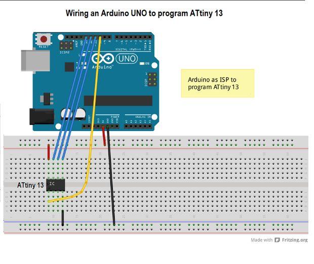 Once wiring is ready, you'll have to load Arduino IDE in your laptop computer and configure it so it can be used as a programmer.