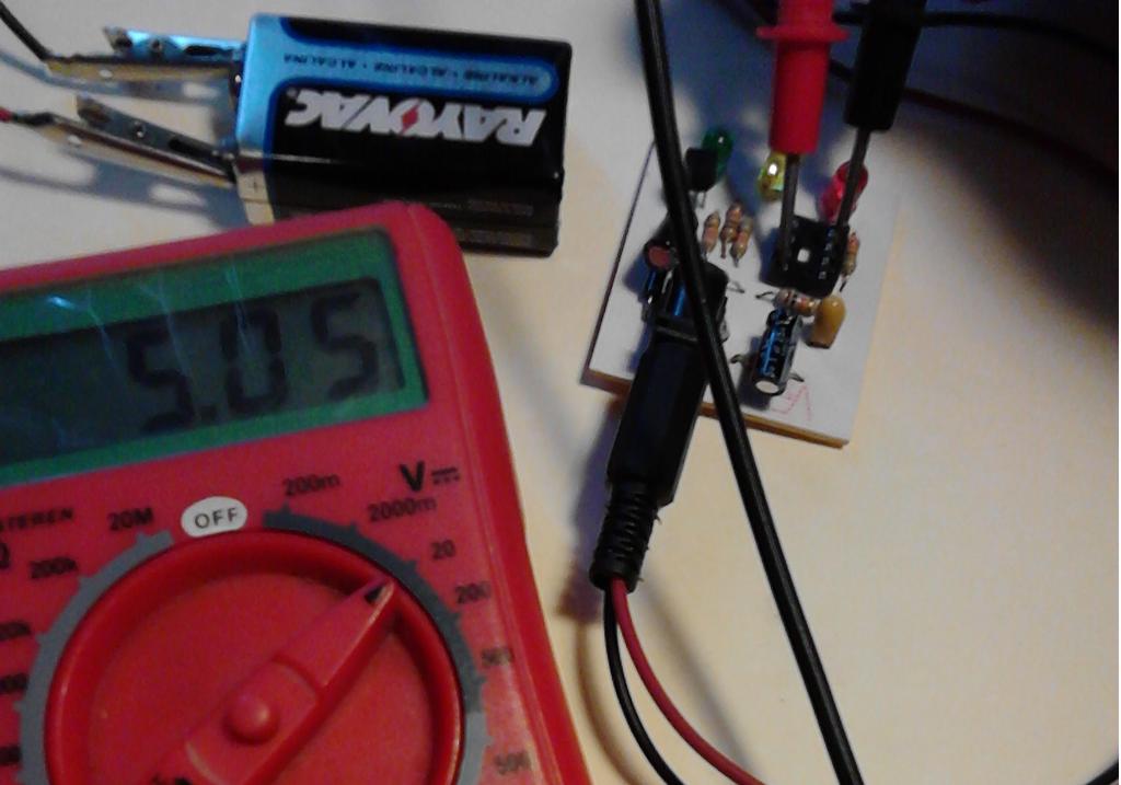Voltage reading should be +5V as shown on attached picture (+5.05V). After completing this test, it's time to disconnect battery and prepare battery monitor for final test.