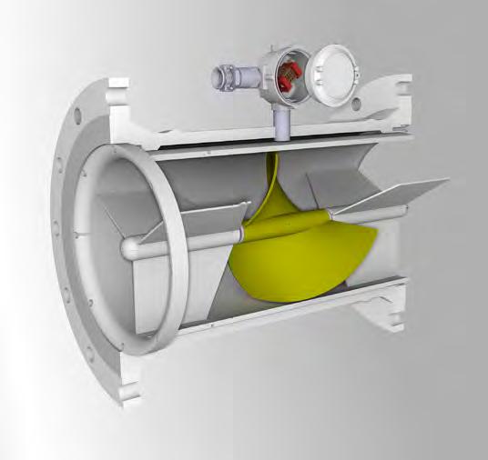 Design The turbine meter consists of a dual helical blade rotor that rotates proportionally to the volume of liquid flowing through the meter.