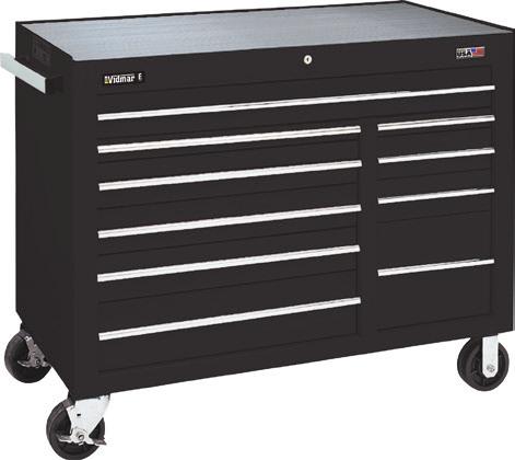 WORKSTATIONS 50" WORKSTATION Heavy duty locks with tubular key Recessed extruded aluminum drawer pulls 100% Full extension drawers Vinyl top and drawer liners included 6" x 2" Polyurethane casters