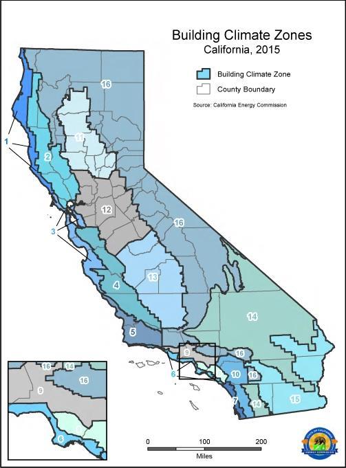 CLIMATE ZONES: 16 geographic areas of California for which the CEC has established typical weather data,