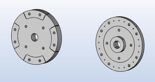 The holes for the axis and for the rotor mounting screws are added. Next the 2D rotor elements are loaded with AMPEES 3D.