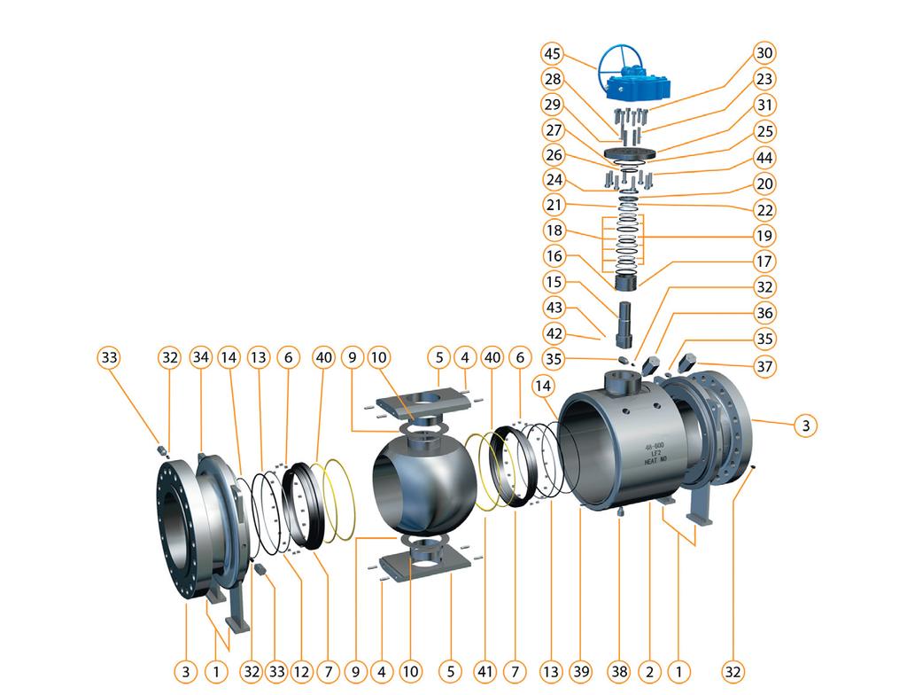 STANDARD CONFIGURATION - BW3 3 PIECE FULLY WELDED INNER TRUNNION-MOUNTED BALL VALVE Class 150, 300, 600: 14 and above BW3 VALVES No.