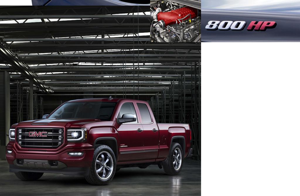 Specialty Vehicle Engineering s High/Output Series supercharged LT-1 engine with 800 horsepower and 750 lb.-ft of torque makes this 2018 Sierra one of the fastest trucks on the road!