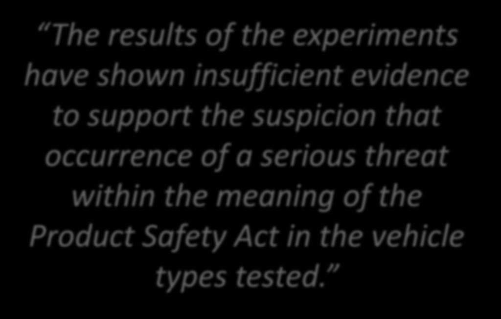 threat within the meaning of the Product Safety Act in the vehicle types tested.