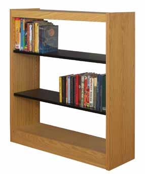 Backs, sold separately, convey a bookcase look. Double-faced freestanding units have 20" or 24"D end panels, fascia, adjustable shelves and fixed base shelves on each side.