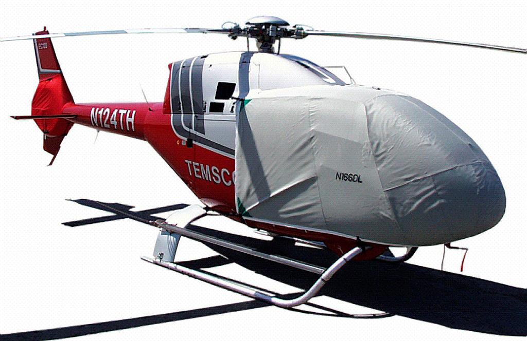 They are designed to tighten up around the main rotor drive shaft and tailboom bottleneck areas, and attach securely with straps either under the belly or to the land gear cross tubes (or both).