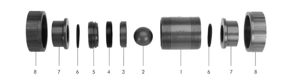Spare Parts Ball Check Valves Type 360 ( 10-50), PVC-U No.