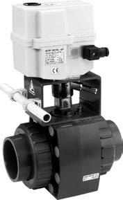 Ball valve type 108 PVC-U 24V With manual overrie Unions with solvent cement sockets metric Moel: Voltage 24 V AC/C Control range 90 <) Control time 8 s/90 <) For easy installation an removal PN Type