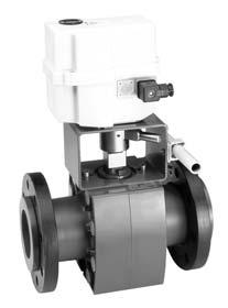 Ball valve type 108 PVC-U 24V With manual overrie With flanges PP-V metric Moel: Voltage 24 V AC/C Control range 90 <) Control time 8 s/90 <) For easy installation an removal Overall length accoring