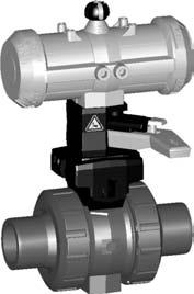Ball valve type 230 PVC-U A (ouble acting) With manual overrie With solvent cement spigots metric Moel: Built on with pneumatic actuator PA11/21 For easy installation an removal Integrate stainless