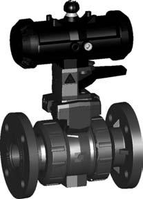Ball valve type 230 PVC-U A (ouble acting) With manual overrie With fixe flanges serrate metric Moel: Built on with pneumatic actuator PA11/21 For easy installation an removal Integrate stainless