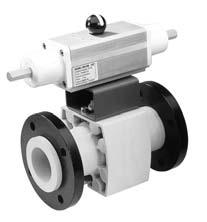 Ball valve type 208 PVC-U A (ouble acting) Without manual overrie With flanges PP-V metric Moel: Control time 90 <) 0,5-2 s For easy installation an removal Overall length accoring to EN 558-1 Inch