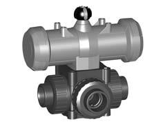3-Way ball valve type 275 PVC-U orizontal/t-port A (ouble acting) Without manual overrie With solvent cement sockets metric Moel: Built on with pneumatic actuator PA11/21 Control time 90 <) 1-3 s For